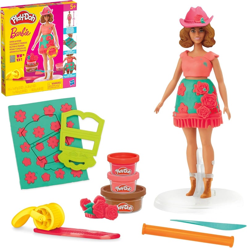 Play-Doh مجموعة باربي من بلاي دو مع الزهور والحواف، اصنع ملابس الدمى، ألعاب للبنات والأولاد 5+ - Image 1
