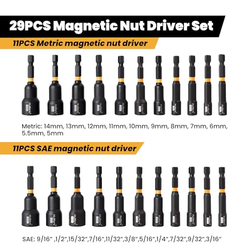 MulWark 29 Piece Magnetic Nut Driver Set, Impact drill socket adapter, SAE, and Metric Nut Driver Set Includes Magnetic Bit Holder, Quick Release Extension with Storage Bag - Image 3