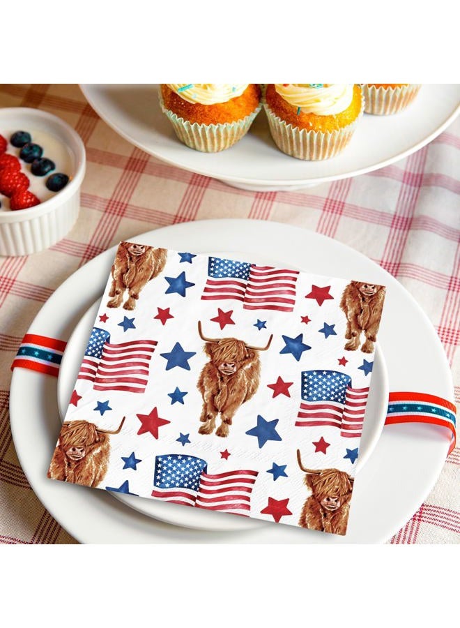 AnyDesign 80Pcs Patriotic Highland Cow Paper Napkin American Flag Cow Disposable Luncheon Napkins 4th of July Farmhouse Dessert Dinner Hand Napkin for Independence Day Veterans Day - Image 5