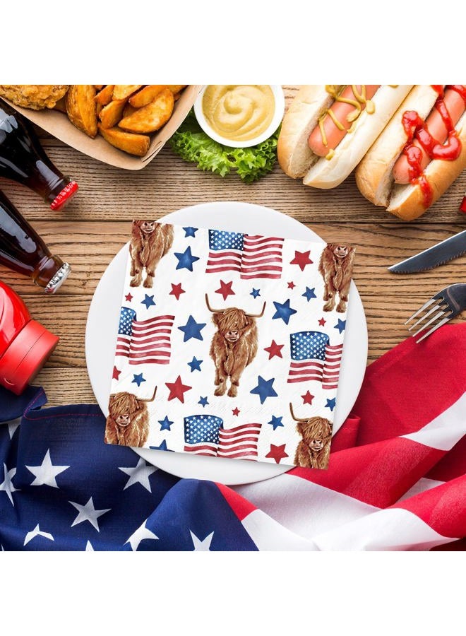 AnyDesign 80Pcs Patriotic Highland Cow Paper Napkin American Flag Cow Disposable Luncheon Napkins 4th of July Farmhouse Dessert Dinner Hand Napkin for Independence Day Veterans Day - Image 4