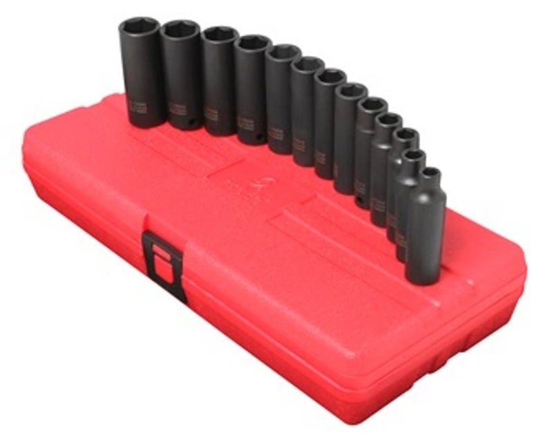 SUNEX TOOLS 3359 13 Piece 3/8-Inch Drive Deep Metric Socket Impact Set
