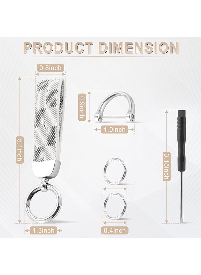 دبليو أف أف أو سلسلة مفاتيح معدنية من جلد PU للسيارة - سلسلة مفاتيح السيارة الإبداعية مع حلقة D مضادة للضياع و 2 حلقة رئيسية - حلقة من سبائك الزنك من الجلد المنقوشة 360 درجة الدورية - سوار معصم عالمي للسيارة - حقيبة مدرسية رئيسية قلادة زخرفة السيارة - أرسل مفك براغي - أبيض / ذهبي - Image 2