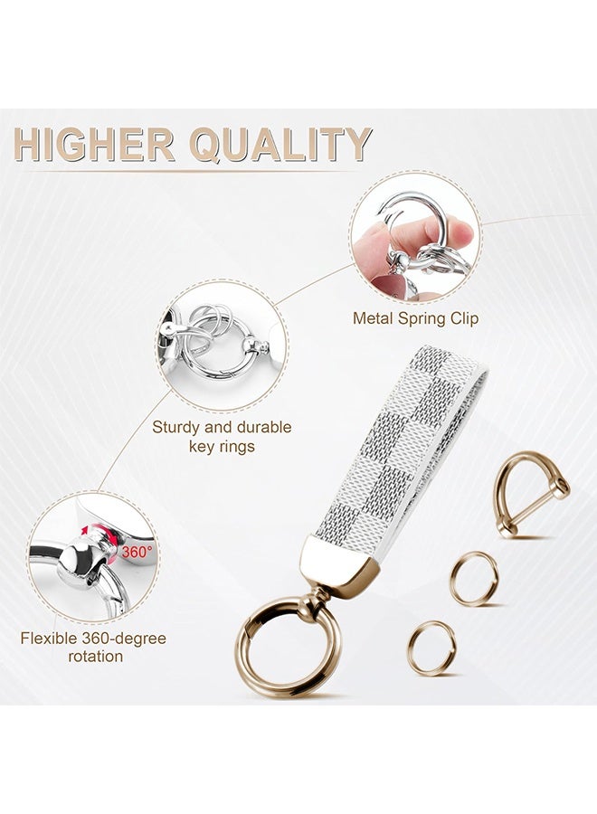 دبليو أف أف أو سلسلة مفاتيح معدنية من جلد PU للسيارة - سلسلة مفاتيح السيارة الإبداعية مع حلقة D مضادة للضياع و 2 حلقة رئيسية - حلقة من سبائك الزنك من الجلد المنقوشة 360 درجة الدورية - سوار معصم عالمي للسيارة - حقيبة مدرسية رئيسية قلادة زخرفة السيارة - أرسل مفك براغي - أبيض / ذهبي - Image 4