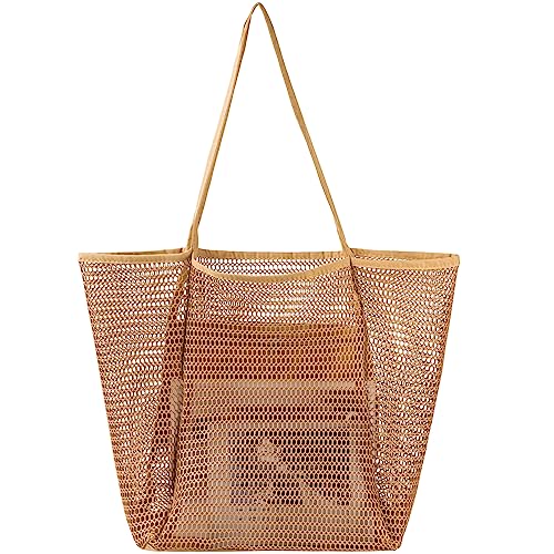 Tavaleu Mesh Beach Bag Beach Bags for Women Packable Woven Straw Tote Bag with Inner Zipper Pocket Foldable Waterproof Large Pool Toy Bag for Swimming Gym Grocery Travel - Image 1