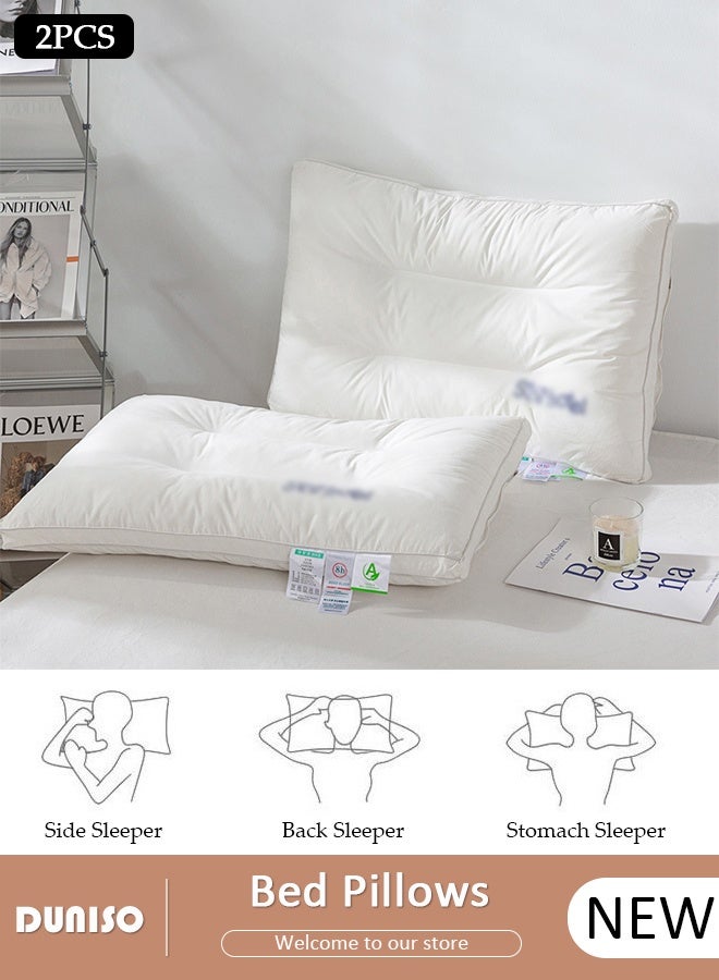 DUNISO وسادة نوم قابلة للغسل مريحة وقابلة للتنفس لدعم الرقبة - 2 قطعة وسائد سرير بغطاء قطن، وسادة ناعمة ومليئة بالهواء، وسادة مريحة لتخفيف آلام الرقبة والرأس والكتف - Image 1