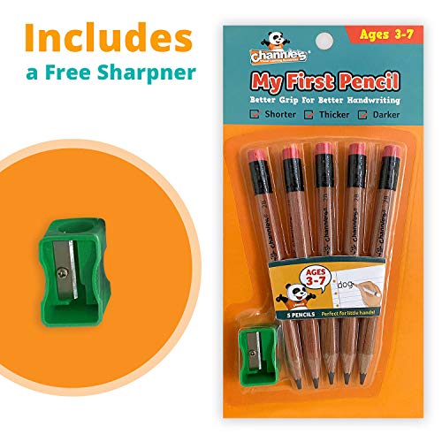 Channie's My First Pencil, Easy-to-Hold Jumbo Pencils for Preschoolers, Kindergarteners & 1st Graders, Brown Wooden 2B Fat Pencils for Kids Ages 3-7, 2 Pack (5 Each) + Sharpener - Image 2