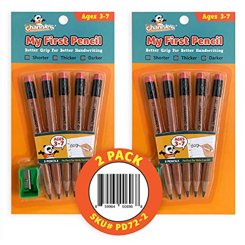 Channie's My First Pencil, Easy-to-Hold Jumbo Pencils for Preschoolers, Kindergarteners & 1st Graders, Brown Wooden 2B Fat Pencils for Kids Ages 3-7, 2 Pack (5 Each) + Sharpener - Image 5