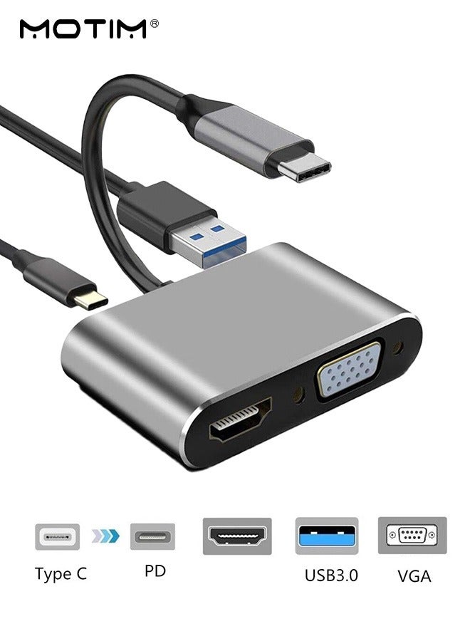Motim 4 in 1 USB-C To VGA Hub, HDMI 4K Adapter VGA Cable Converter, HDMI, 3.0 USB and Type-C Adapter  - Image 1