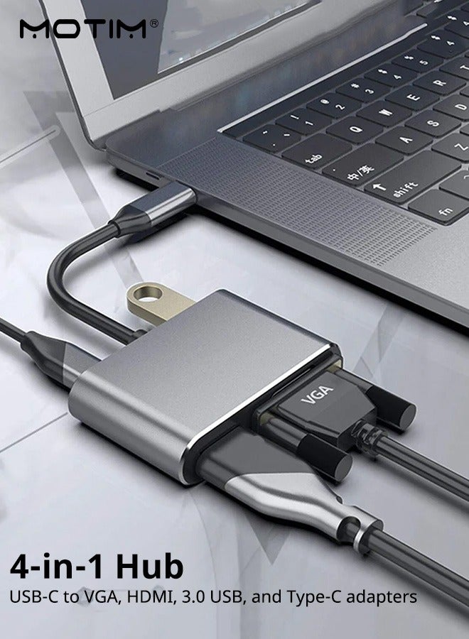 Motim 4 in 1 USB-C To VGA Hub, HDMI 4K Adapter VGA Cable Converter, HDMI, 3.0 USB and Type-C Adapter  - Image 2