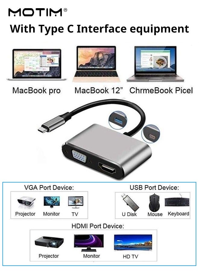 Motim 4 in 1 USB-C To VGA Hub, HDMI 4K Adapter VGA Cable Converter, HDMI, 3.0 USB and Type-C Adapter  - Image 5