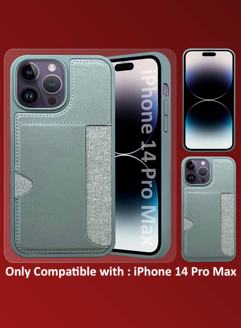 CATANES iPhone 14 Pro Max 2Packs Case Leather Antifingerprint Cover with Wallet Card Slot Shell, Side Insert Card Holder, Anti Fall Protection - Grey - Image 5