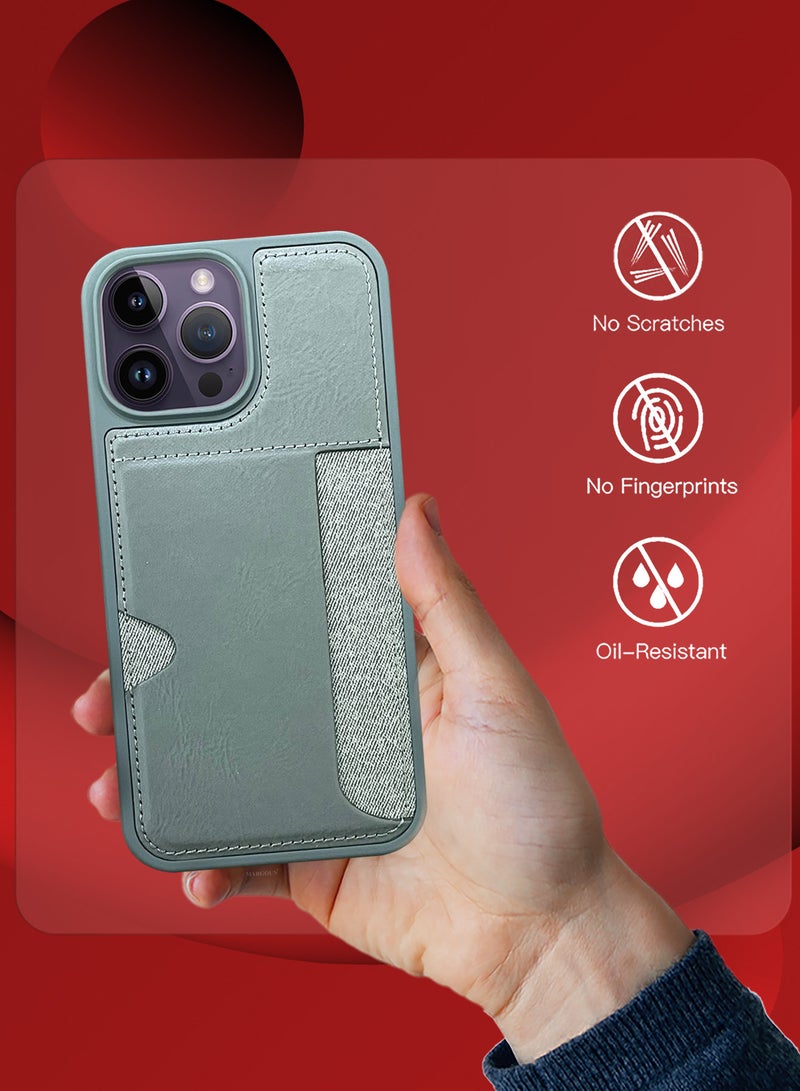CATANES iPhone 14 Pro Max 2Packs Case Leather Antifingerprint Cover with Wallet Card Slot Shell, Side Insert Card Holder, Anti Fall Protection - Grey - Image 3