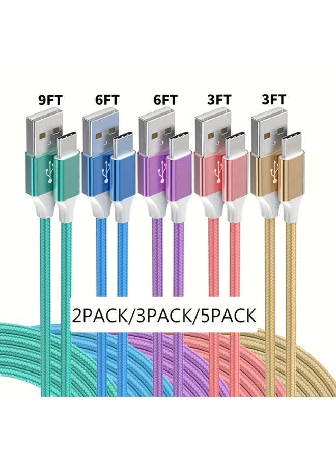 Nylon Braided USB C Cables 5 Pack Quick Charge Android Compatible - Image 1