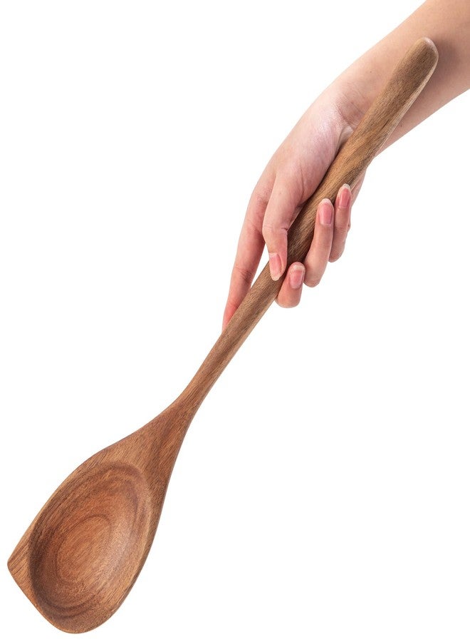 GinSent Large Wooden Spoon for Cooking,17 inch Big Wood Scoop Utensil for Deep Pot,Giant Acacia Wood Corner Spoon with Long Handle,Versatile Wood Spoons for Stirring,Flipping,Serving,Scraping - Image 1