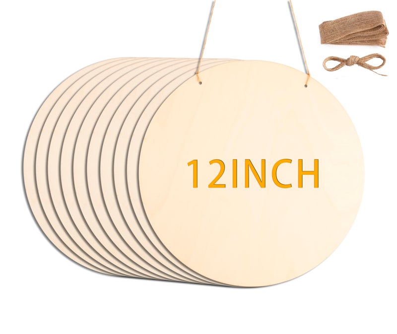 KOOCHOICE 10Pcs 12 Inch Wood Circles for Crafts Unfinished Wood Rounds DIY Wooden Projects Wood Burning Painting Valentines Day Decor DIY Crafts Gifts
