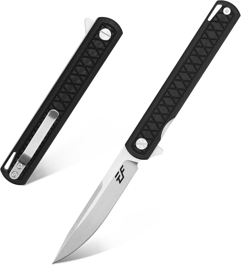 Eafengrow EF16 Folding Knife Flipper Ball Bearing Point D2 Blade G10 Handle with Pocket Clip Everday Carry Pocket Knife Liner Lock Camping Tactical Outdoor Multitool (Black) - Image 1