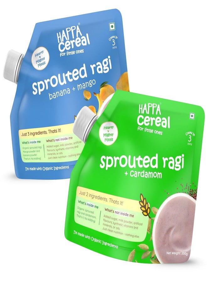 Happa Organic Baby Food Porridge Mix Cereal (Pack of 2 (200 G), Ragi + Cardamom & Ragi + Mango + Banana) - Image 1
