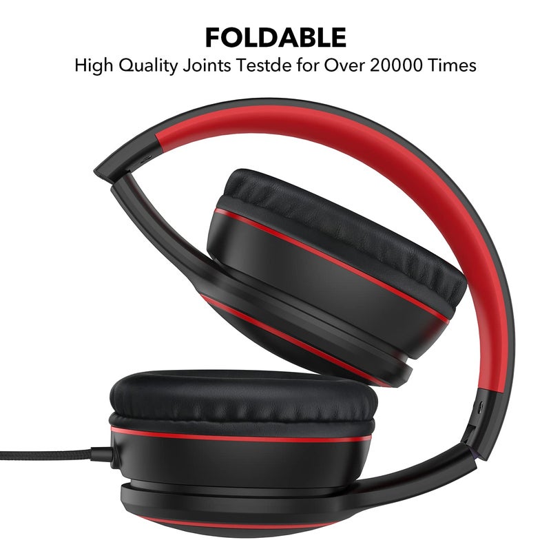 RORSOU R10 Over-Ear Headphones with Microphone, Lightweight Folding Stereo Bass Headset with 1.5M No-Tangle Cord, Portable Wired Headphones for Smartphone Tablet Computer MP3 / 4 (Black) - Image 3