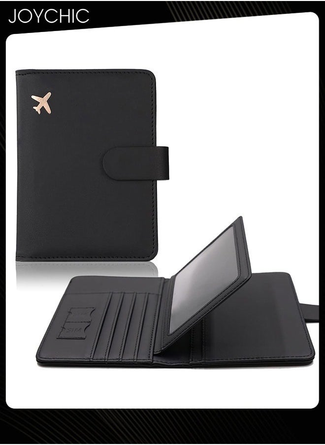 Joychic Business PU Leather Dustproof Passport Bag Rfid Multi-card Slot Multi-function Passport ID Passport Holder Creative Aircraft Certificate Storage Bag for Women Men Black  - Image 1