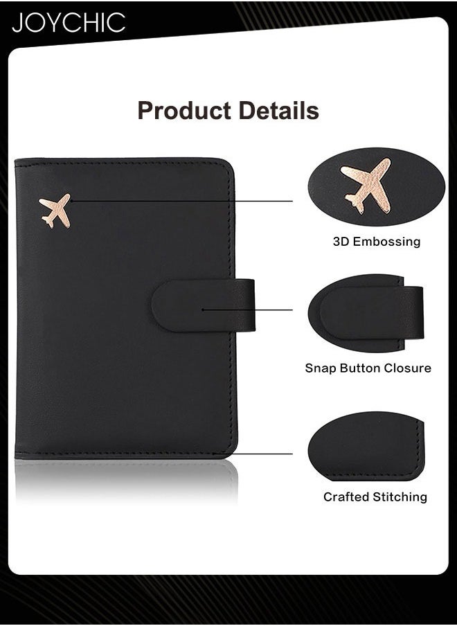 Joychic Business PU Leather Dustproof Passport Bag Rfid Multi-card Slot Multi-function Passport ID Passport Holder Creative Aircraft Certificate Storage Bag for Women Men Black  - Image 2