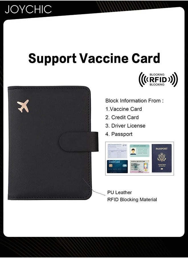 Joychic Business PU Leather Dustproof Passport Bag Rfid Multi-card Slot Multi-function Passport ID Passport Holder Creative Aircraft Certificate Storage Bag for Women Men Black  - Image 4