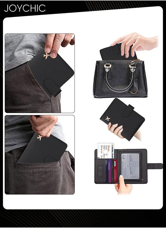 Joychic Business PU Leather Dustproof Passport Bag Rfid Multi-card Slot Multi-function Passport ID Passport Holder Creative Aircraft Certificate Storage Bag for Women Men Black  - Image 3