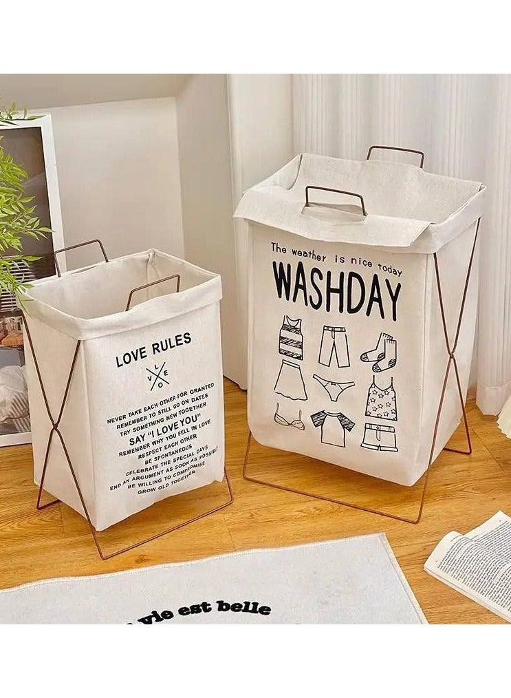 سبت غسيل الملابس- سبت تخزين ملابس محمول وقابل للطي من كووسيلو مع اطار حديد على شكل حرف X، منظم وسبت تخزين مقاوم للماء للحمام والمنزل مع مقبض للحمل - Image 2