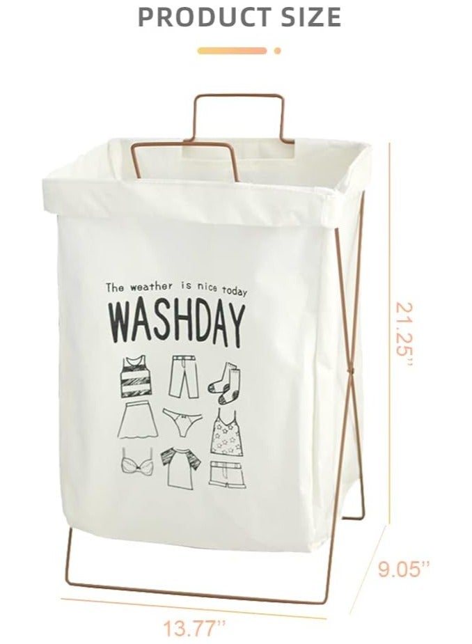 سبت غسيل الملابس- سبت تخزين ملابس محمول وقابل للطي من كووسيلو مع اطار حديد على شكل حرف X، منظم وسبت تخزين مقاوم للماء للحمام والمنزل مع مقبض للحمل - Image 4