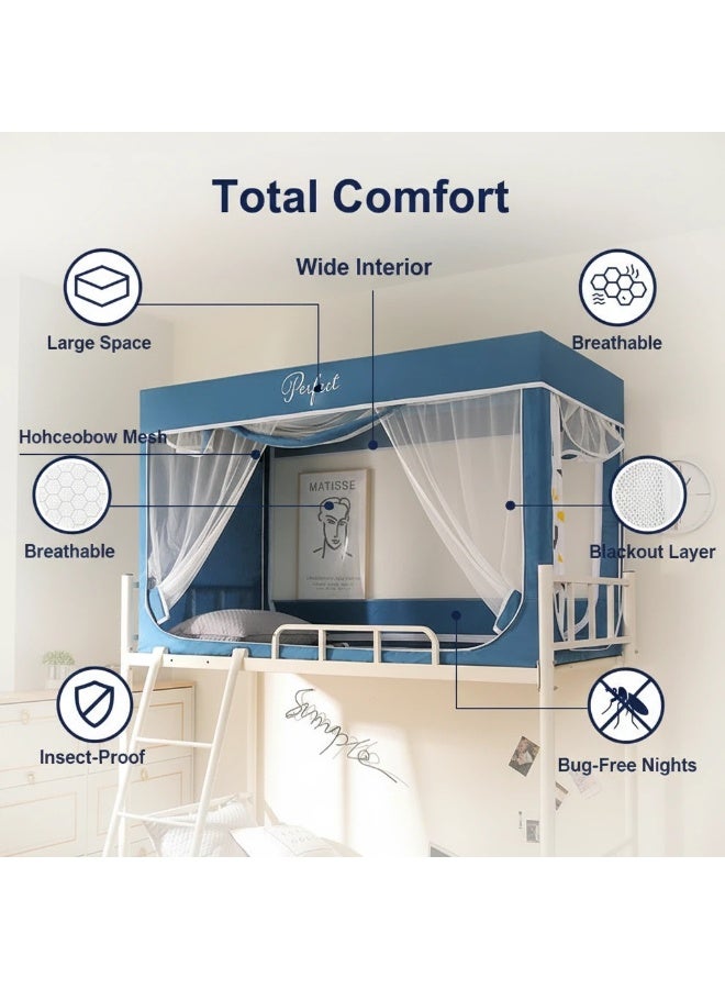 Y&D Blackout Upper Berth Bunk Bed Curtains Dormitory Room Lightproof Decorative Roommate Privacy Cover Canopy Photo Background Decor Backdrop Blackout Curtain 6 Panels with a Top - Image 2