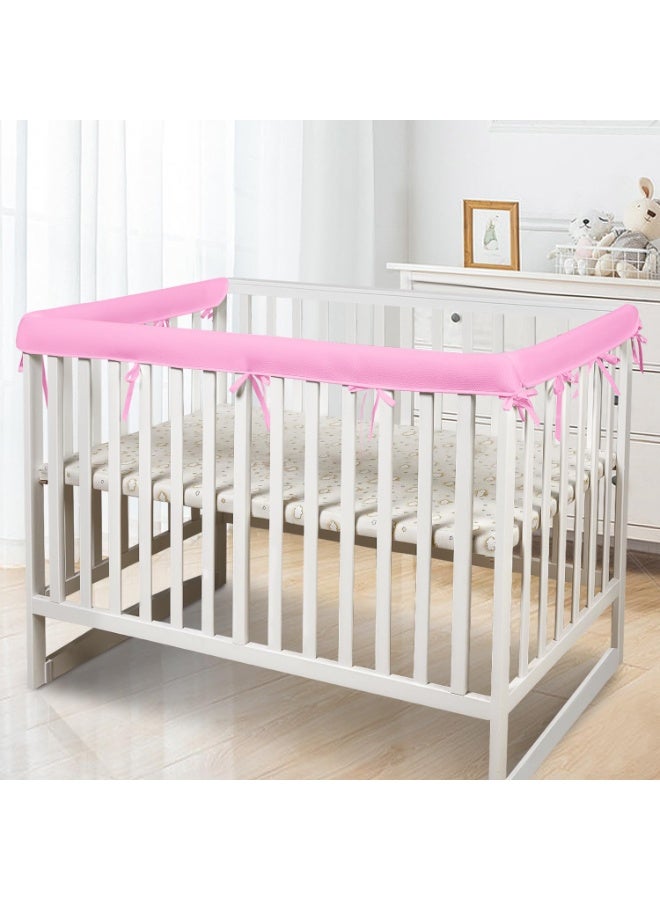 YelaJoy 3Pcs Crib Rail Covers for Teething, 3-pcs Soft Anti-Collision Strip Corner Cover, Crib Teething Rail Cover (Pink) - Image 1