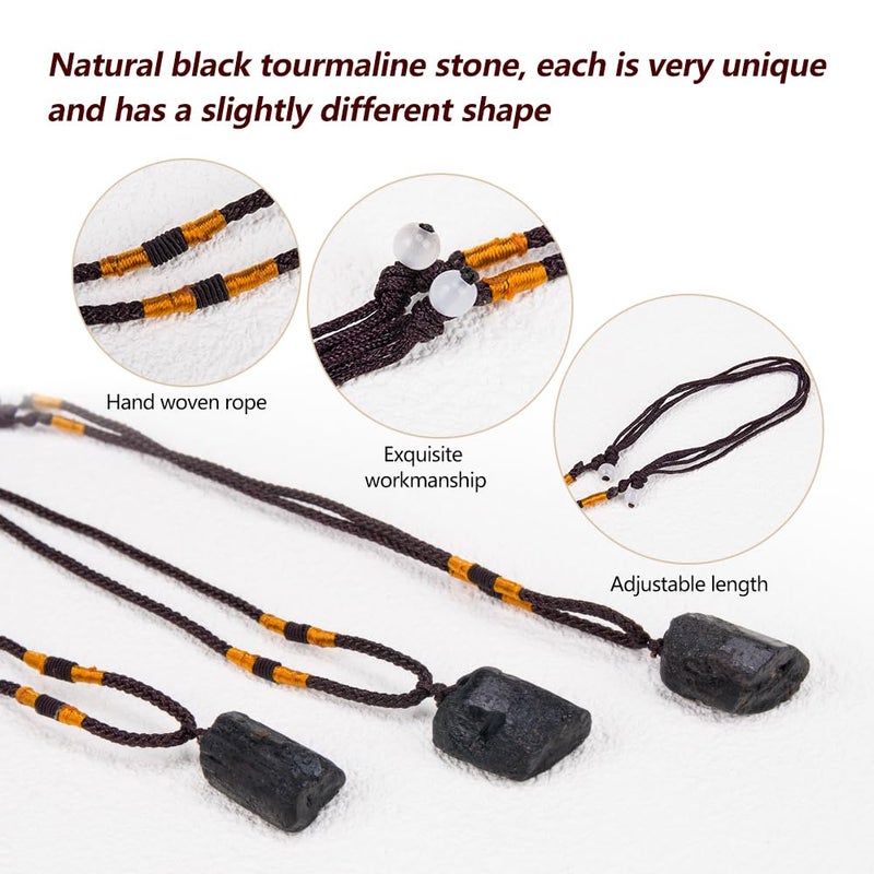 Comidox 2Pcs Natural Black Tourmaline Stone Pillar Pendant Necklace Tourmaline Amulet Natural Free Form Crystal Healing Pendant - Image 3