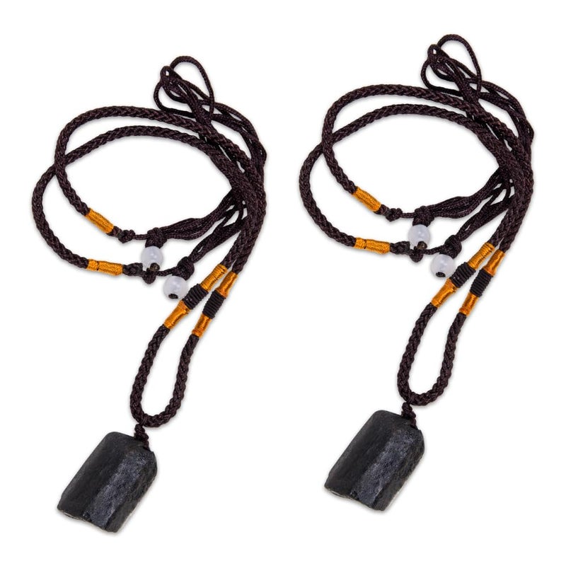 Comidox 2Pcs Natural Black Tourmaline Stone Pillar Pendant Necklace Tourmaline Amulet Natural Free Form Crystal Healing Pendant - Image 1