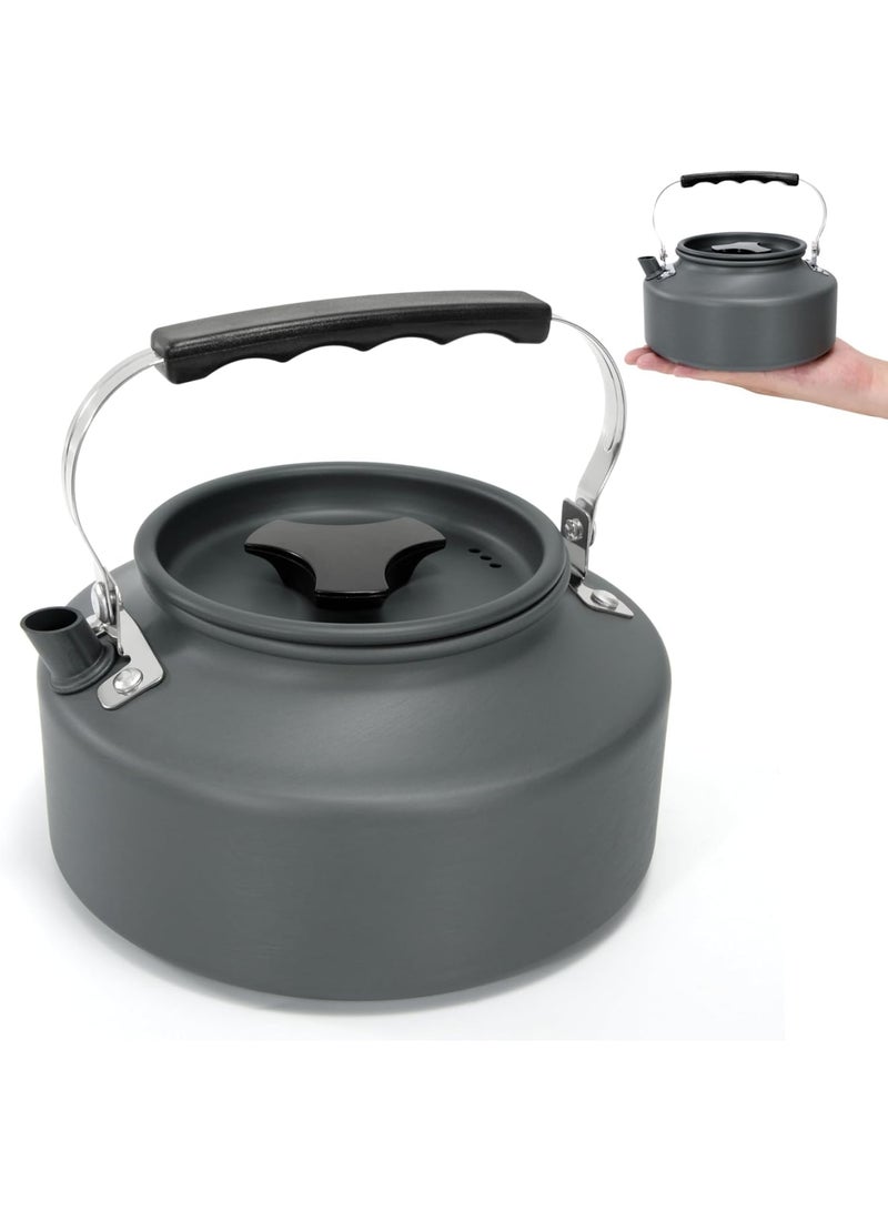 SYOSI Camping Kettle, Ultralight Durable Aluminium Tea and Coffee Pot, Portable Cooking Kettle with Carry Bag for Outdoor Picnic, Hiking, Fishing, Travel, Grey, 1.1L - Image 1