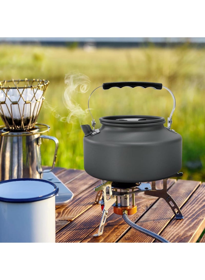 SYOSI Camping Kettle, Ultralight Durable Aluminium Tea and Coffee Pot, Portable Cooking Kettle with Carry Bag for Outdoor Picnic, Hiking, Fishing, Travel, Grey, 1.1L - Image 2