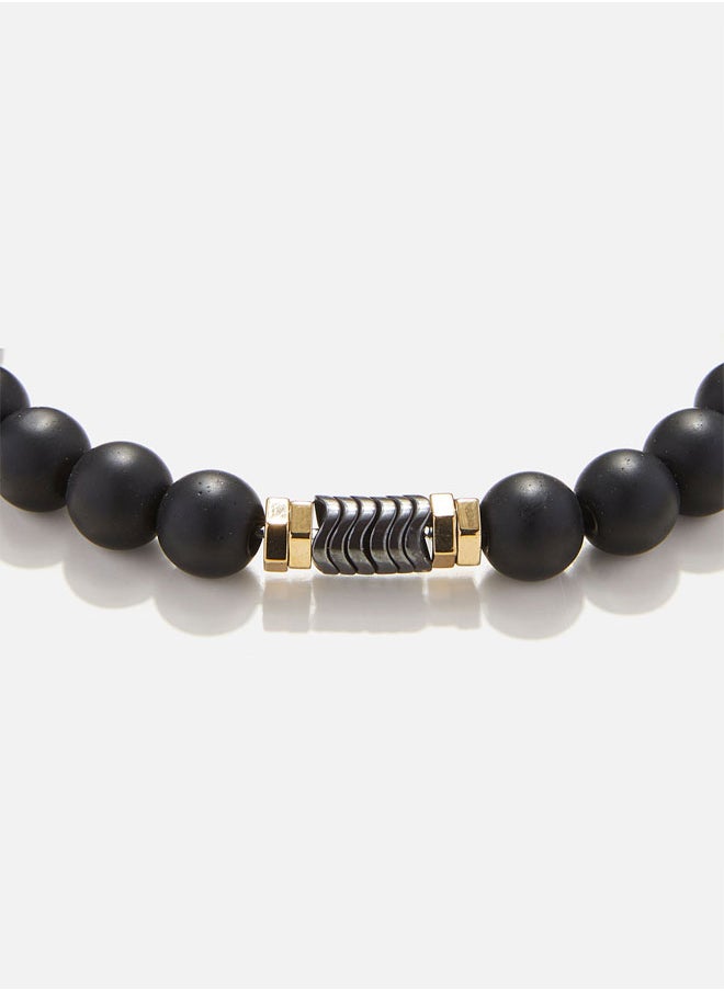 CHRYSOSTOMOS Handmade Beaded Bracelet for Men with Onyx and Double Golden Hematite Rings  - Image 2