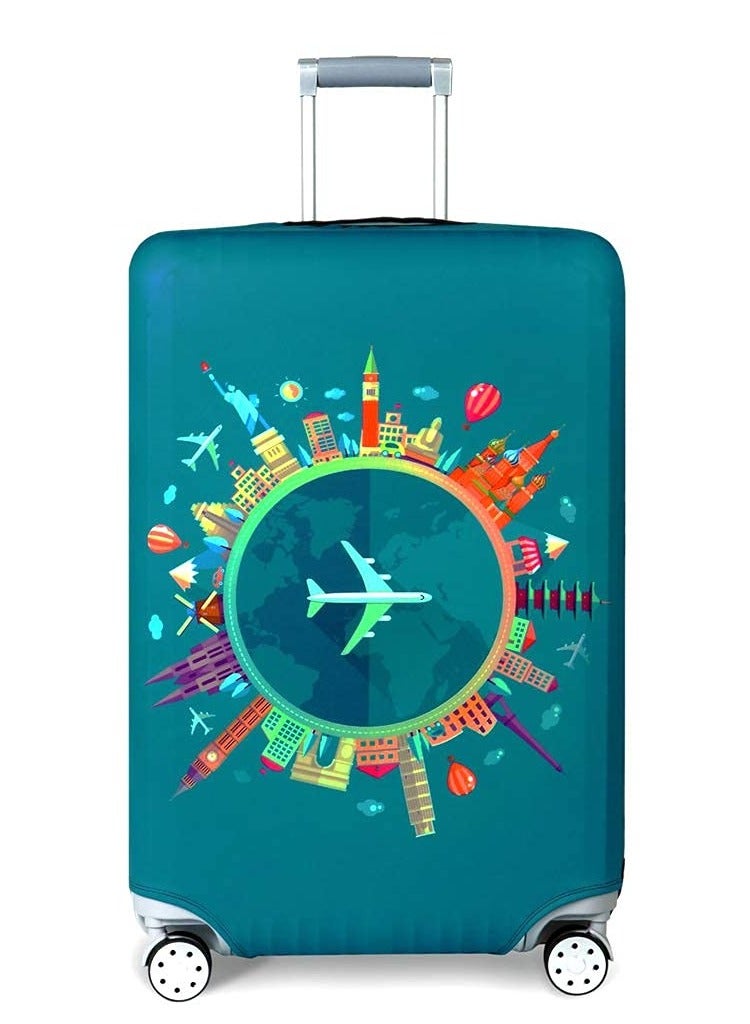 KASTWAVE Travel Luggage Cover, Spandex Elastic Stretch Fabric, Cover for Suitcase Luggage Protector Premium Elasticated, Washable Luggage Trolley Case, For 26-28 Inch Luggage (L, Green-Plane) - Image 2