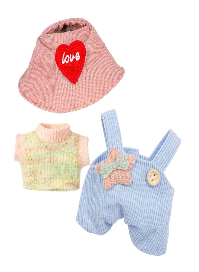 CHICHO 17cm Doll Clothes for Labubu - Kawaii Chic Style Set for 17cm Dolls, Cute Doll Outfit with Accessories - Colorful T-Shirt + Star Light Blue Romper + Heart Shaped Pink Hat (Clothes Only) - Image 2