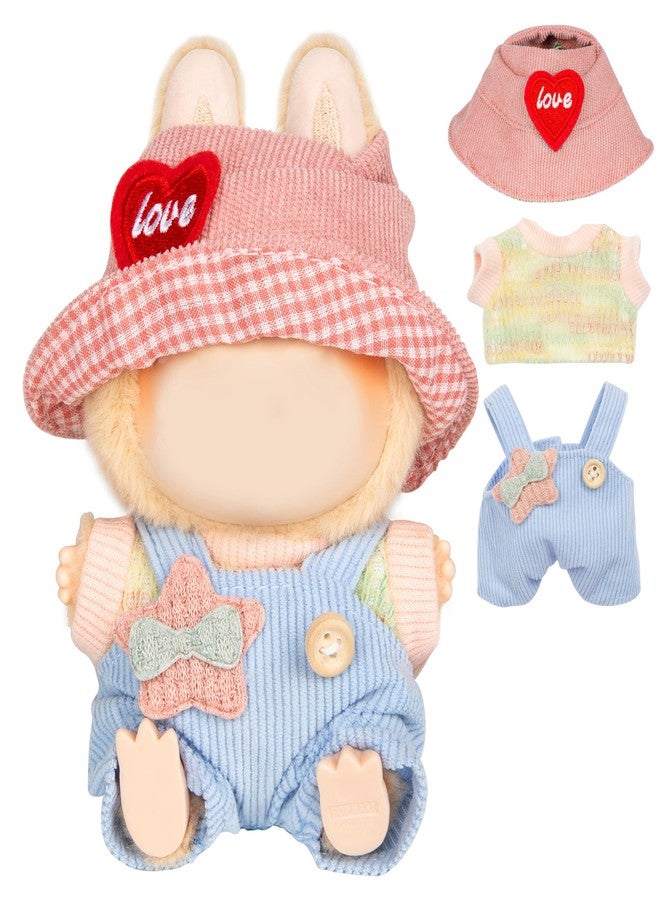 CHICHO 17cm Doll Clothes for Labubu - Kawaii Chic Style Set for 17cm Dolls, Cute Doll Outfit with Accessories - Colorful T-Shirt + Star Light Blue Romper + Heart Shaped Pink Hat (Clothes Only) - Image 1