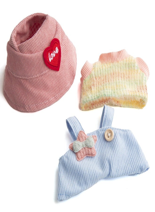 CHICHO 17cm Doll Clothes for Labubu - Kawaii Chic Style Set for 17cm Dolls, Cute Doll Outfit with Accessories - Colorful T-Shirt + Star Light Blue Romper + Heart Shaped Pink Hat (Clothes Only) - Image 5