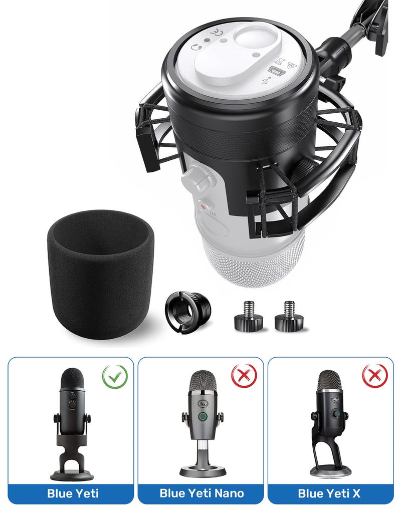 Borenbuir Custom Built Shock Mount with Pop Filter for Blue Yeti Microphones, Metal/Plastic Frame, Anti-Vibration Suspension, Floor Mount - Image 4