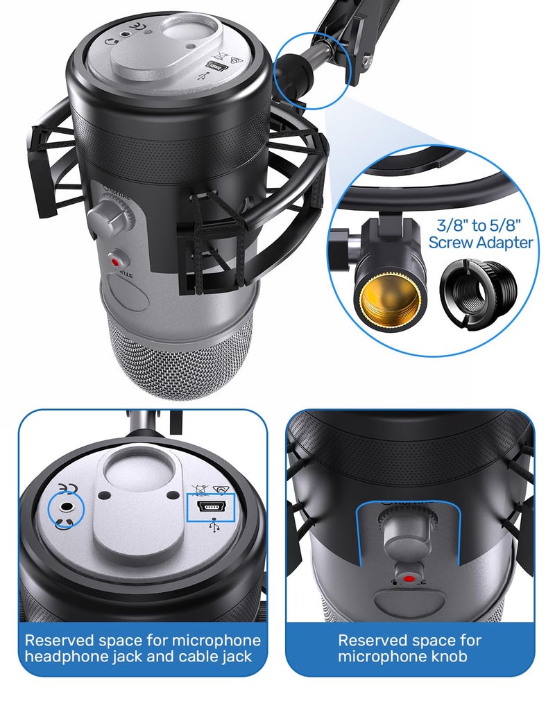 Borenbuir Custom Built Shock Mount with Pop Filter for Blue Yeti Microphones, Metal/Plastic Frame, Anti-Vibration Suspension, Floor Mount - Image 3