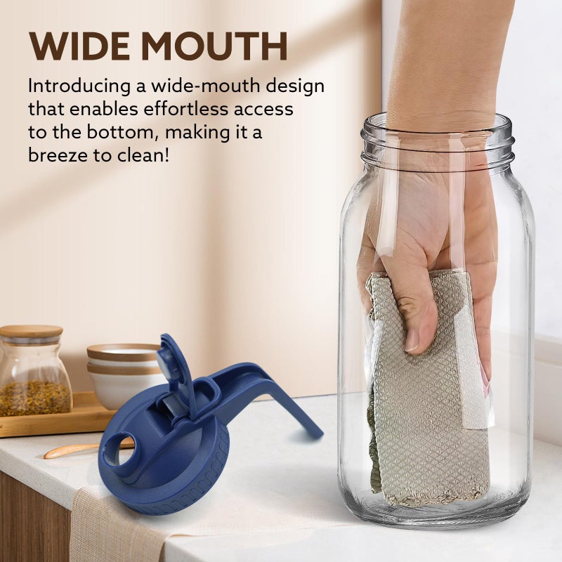 Mihlapi Glass Pitcher with Lid, 64 OZ Mason Jar Pitcher Double Leak Proof, 2 Quart Breast Milk Storage Containers for Fridge, Wide Mouth Glass Jar for Sun Tea, Juice, Cold Brew Coffee - Image 3