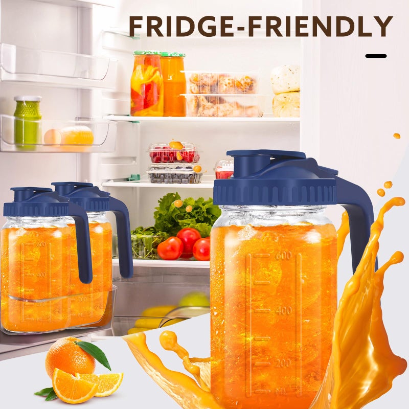 Mihlapi Glass Pitcher with Lid, 64 OZ Mason Jar Pitcher Double Leak Proof, 2 Quart Breast Milk Storage Containers for Fridge, Wide Mouth Glass Jar for Sun Tea, Juice, Cold Brew Coffee - Image 2