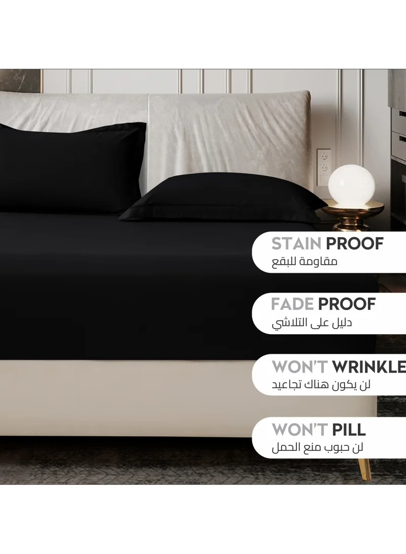 Donetella Bedding Fitted Sheet - Fits 200x200 Cm For Super King Bed - 3 Pcs (1 Fitted Sheet and 2 Pillowcases) - 35 Cm Deep Pocket - Solid Bed Sheet