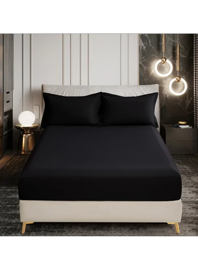 Donetella Bedding Fitted Sheet - Fits 200x200 Cm For Super King Bed - 3 Pcs (1 Fitted Sheet and 2 Pillowcases) - 35 Cm Deep Pocket - Solid Bed Sheet