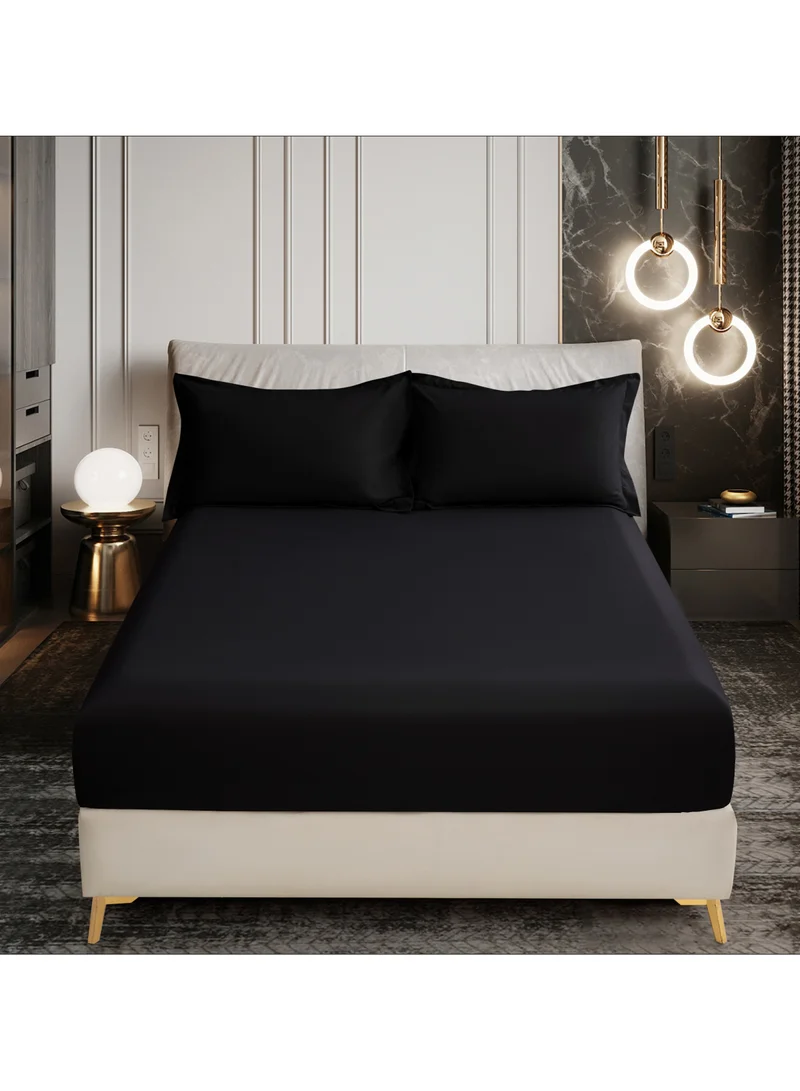 Donetella Bedding Fitted Sheet - Fits 200x200 Cm For Super King Bed - 3 Pcs (1 Fitted Sheet and 2 Pillowcases) - 35 Cm Deep Pocket - Solid Bed Sheet