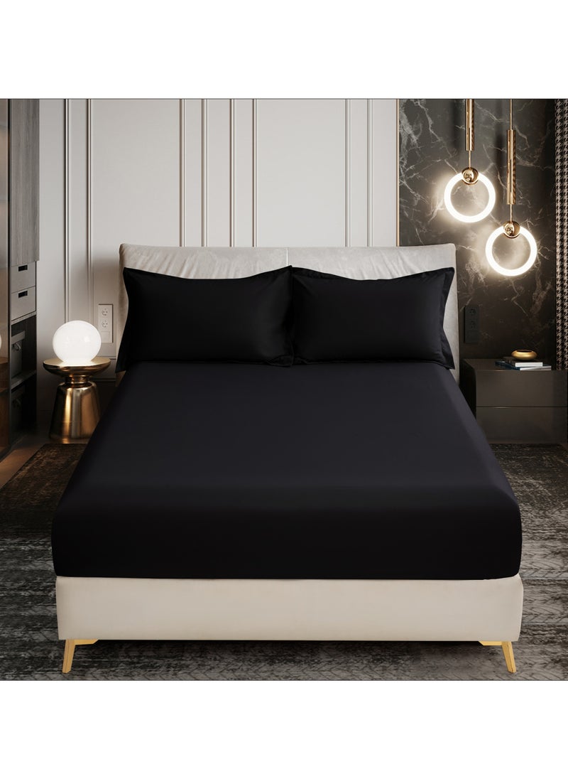 Donetella Bedding Fitted Sheet - Fits 200x200 Cm For Super King Bed - 3 Pcs (1 Fitted Sheet and 2 Pillowcases) - 35 Cm Deep Pocket - Solid Bed Sheet  - Image 1