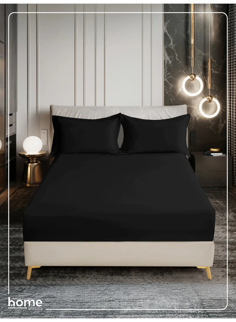 Donetella Bedding Fitted Sheet - Fits 200x200 Cm For Super King Bed - 3 Pcs (1 Fitted Sheet and 2 Pillowcases) - 35 Cm Deep Pocket - Solid Bed Sheet