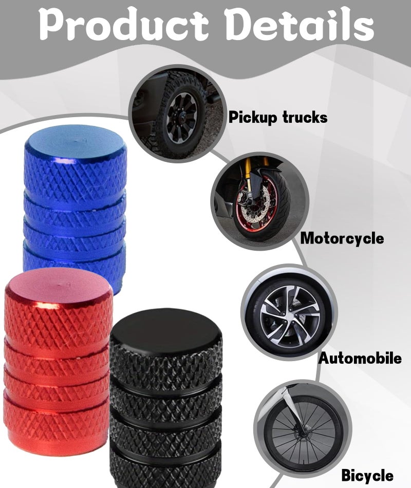 INIMAGINE 12 Pcs Car Tyre Valve Caps, Tyre Valve Cap, Tubeless Tyre Valve Durable Valve end Caps Suitable for Motorcycles and Bicycles Black Blue Red(1.68 * 1.1cm/0.66 * 0.43in) - Image 2