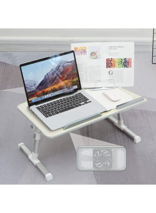 مكتب لابتوب قابل للتعديل للسرير – طاولة محمولة مع مروحة تبريد USB، مكتب سرير قابل للطي مع حامل للقراءة ولوحة ماوس – طبيعي (23.6 × 11.8 × 12.6 بوصة) - Image 1